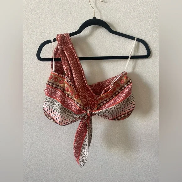 Anthropologie rustic orange aztec boho one shoulder bandeau with tie - Picture 4 of 6